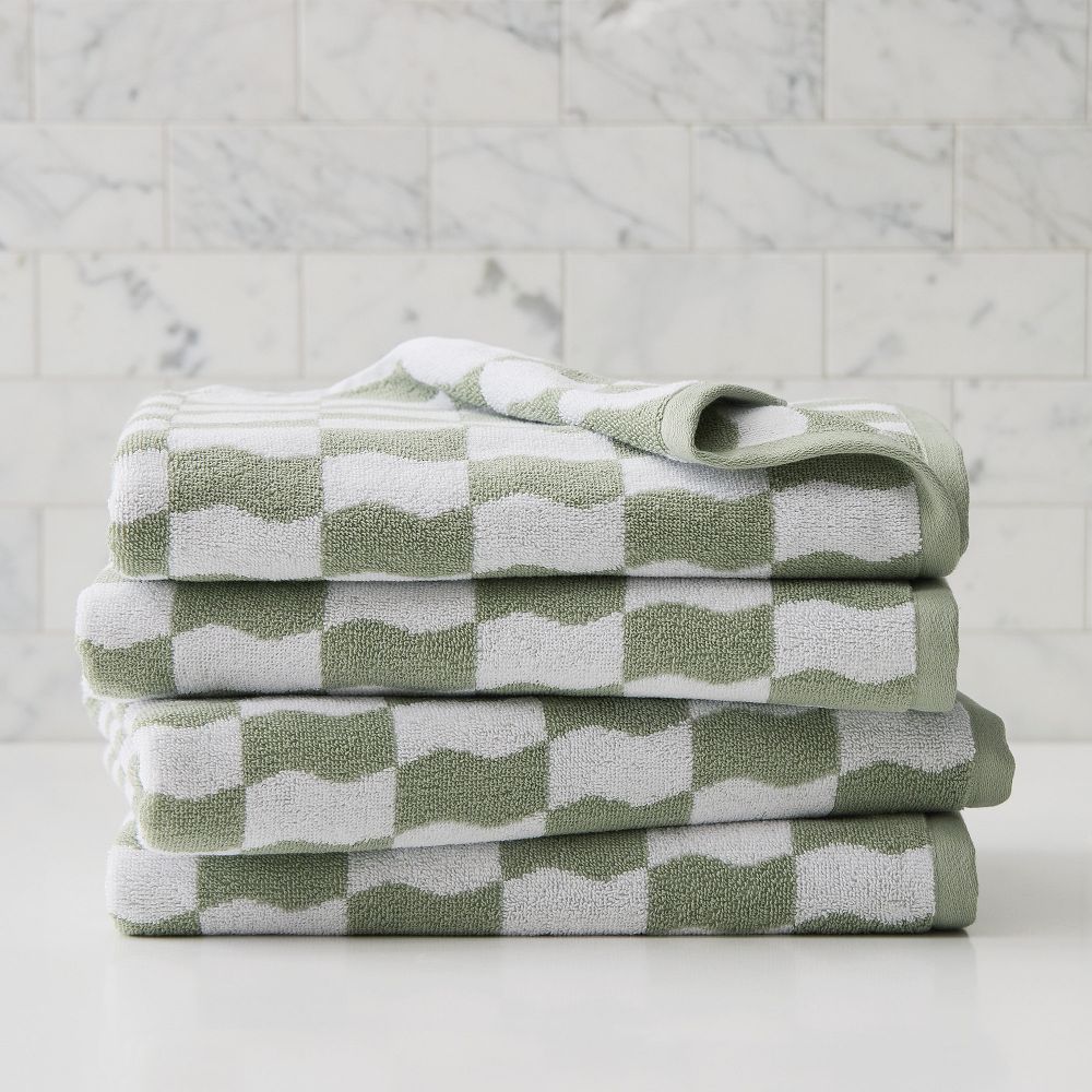 Wavy Blocks Towel Sets - Sage, Set of 4 - (4 Bath Towels)