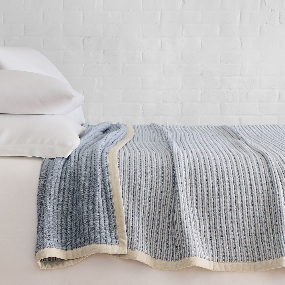 Reversible Double Cloth Blanket - Full/Queen Blanket, Marina Blue Stripe