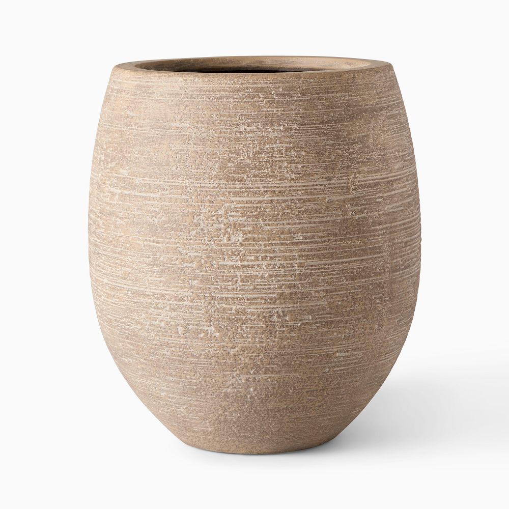 Curved Ficonstone Indoor/Outdoor Planters - Medium, 15"D x 17"H, Textured Stone