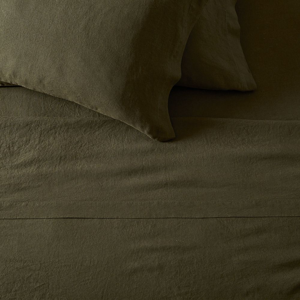 European Flax Linen Sheet Set - King, Dark Olive