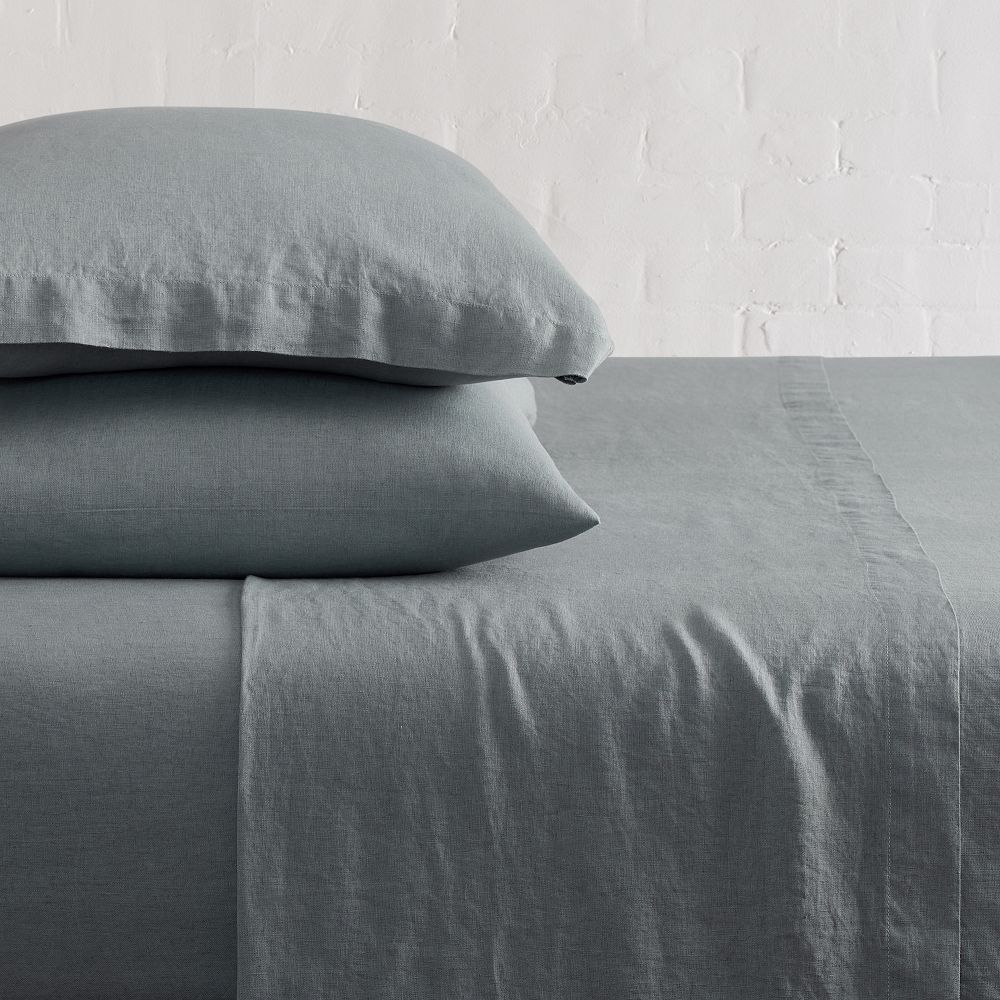 European Flax Linen Sheet Set - Queen, Arctic Blue