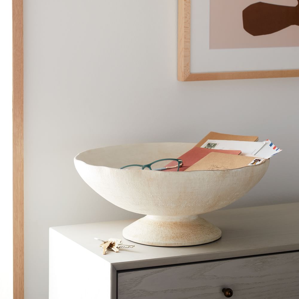 Rustic Ceramic Decorative Bowls - White, Large
