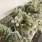 Pre-Lit Faux Pine &amp; Frosted White Berry Garland