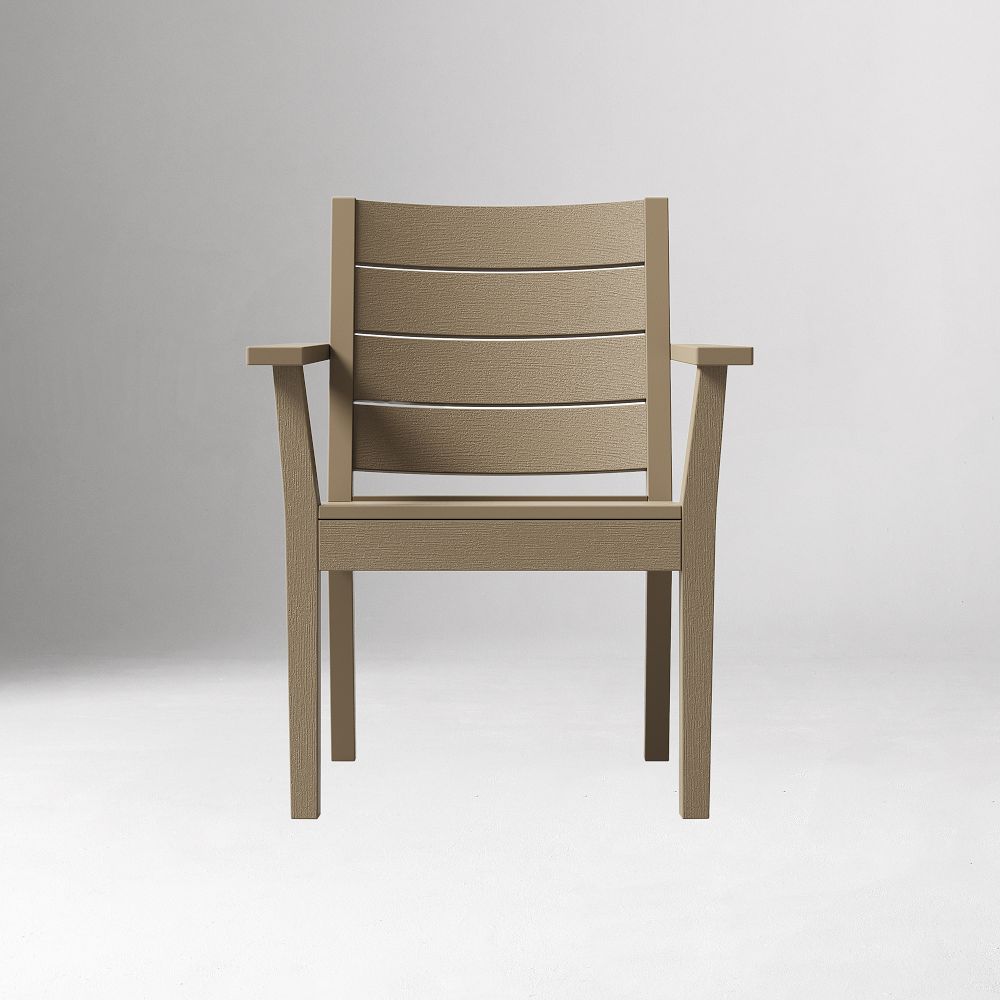Front view of Portside dining arm chair with slatted back