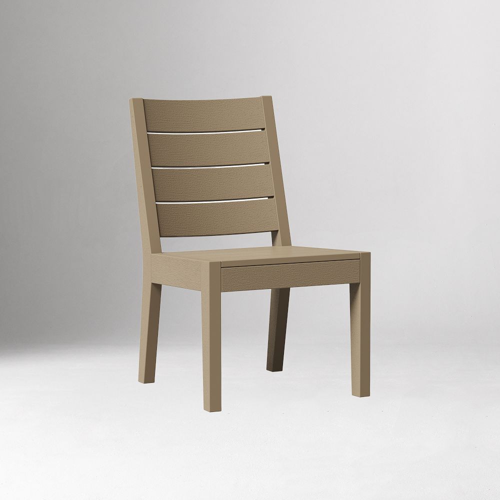 Portside dining side chair in tan finish with slatted back