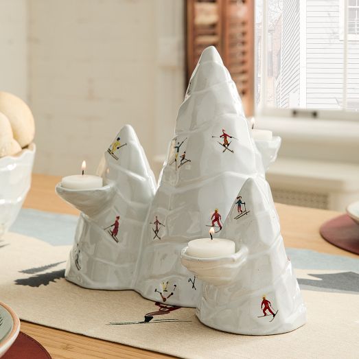 置物 WINTER MOUNTAINS St. Jude Skier Mountain Ceramic Centerpiece | West Elm