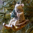 Felt Sledding Mouse Ornament