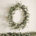Pre-Lit Faux Pine &amp; Frosted White Berry Wreath