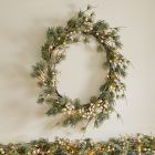 Pre-Lit Faux Pine &amp; Frosted White Berry Wreath
