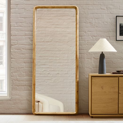 Geo Burled Wood Floor Mirror by West Elm