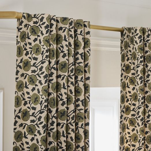 west elm フロッキング加工 総柄 リネン カーテン 5枚セット Gingham Curtain, 100% Cotton Window Panel | West Elm