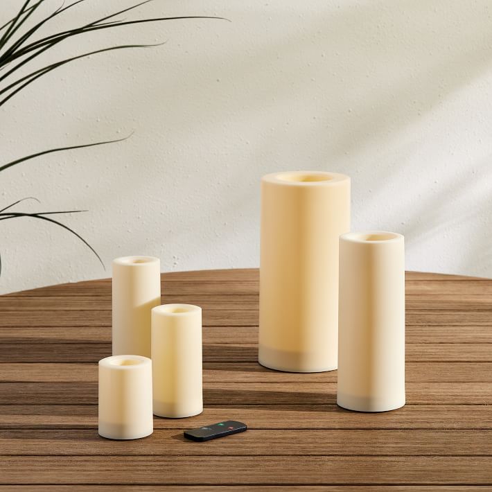 Indoor/Outdoor Flat Top Basic Candle - Ivory | West Elm