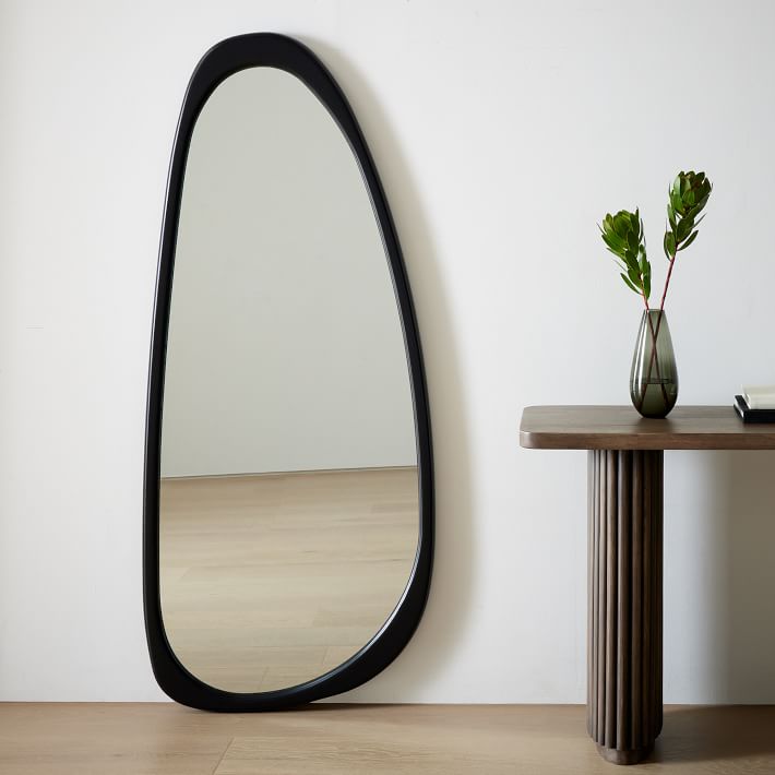 Mid-Century Asymmetrical Wood Floor Mirror - Modern Elegance