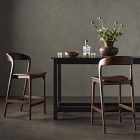 Scooped Ash Wood Leather Stool