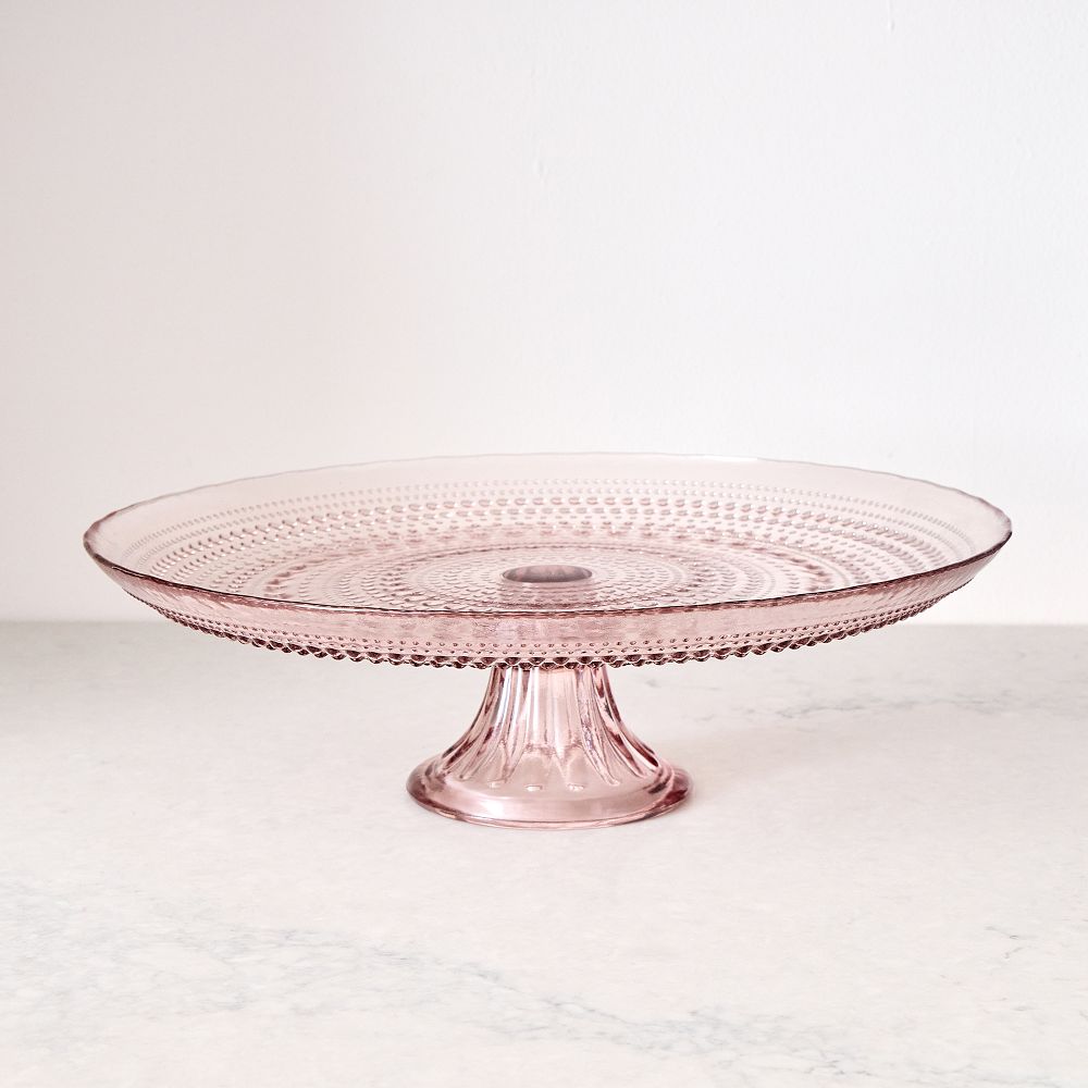 Jupiter Beaded Glass Cake Stand - Pink