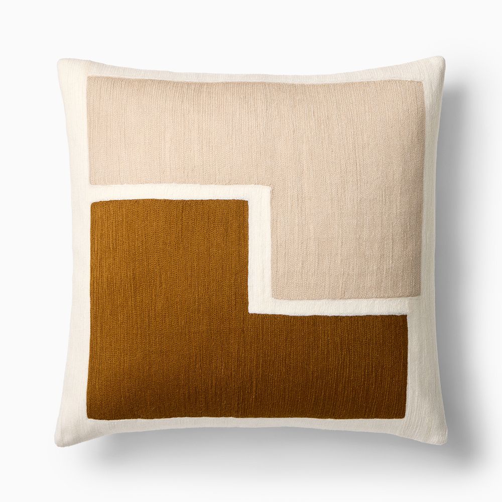 Crewel Stacked Shapes Pillow Cover - 20"x20", Cumin, Down Alternative Insert