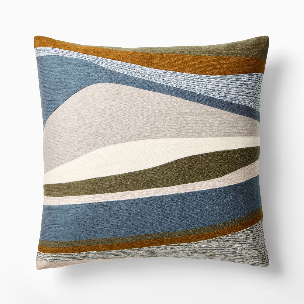 Crewel Rising Tide Pillow Cover - 20"x20", Marina Blue, Down Alternative Insert