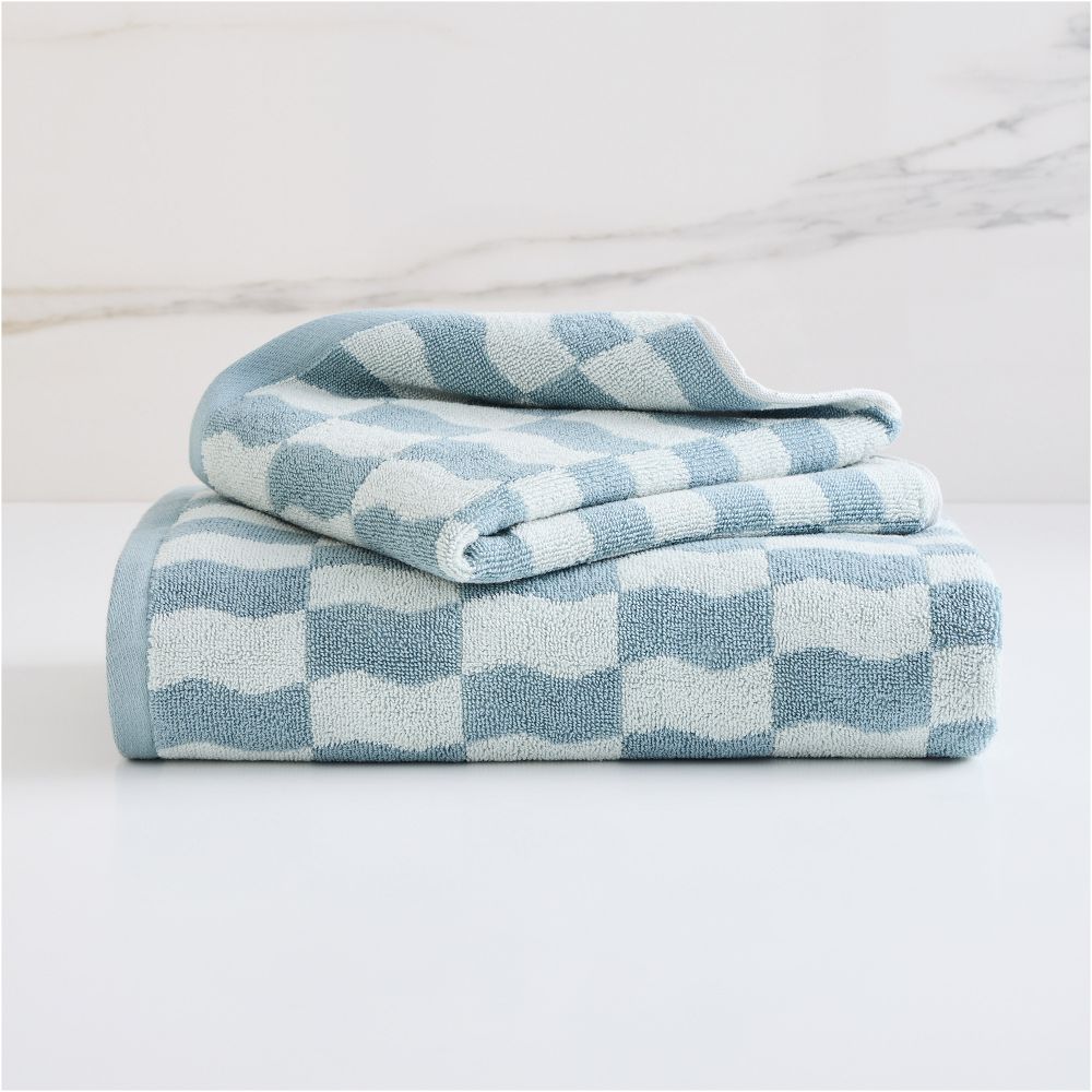 Wavy Blocks Towel Sets - Freshwater Blue, Set of 2 - (1 Bath Towel, 1 Hand Towel)
