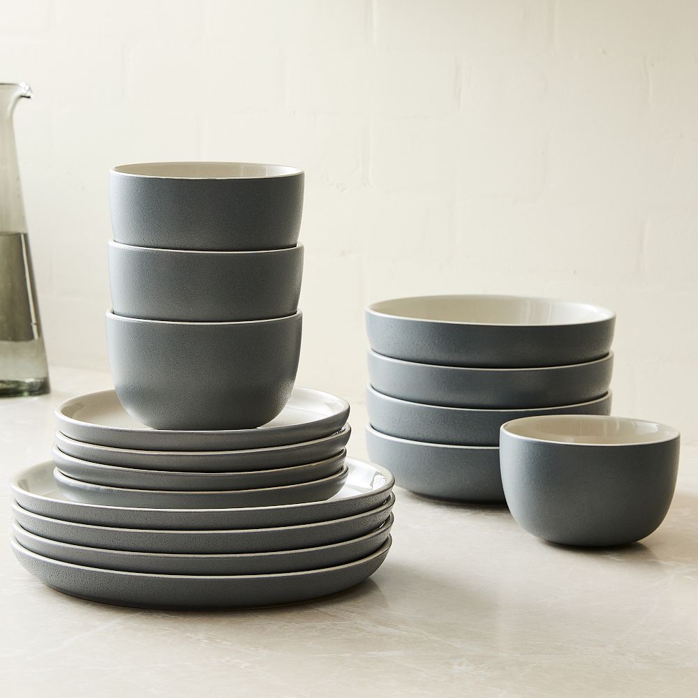 Kaloh Stoneware Dinnerware (Set of 16) - Anchor Gray, 16-Piece Dinnerware Set