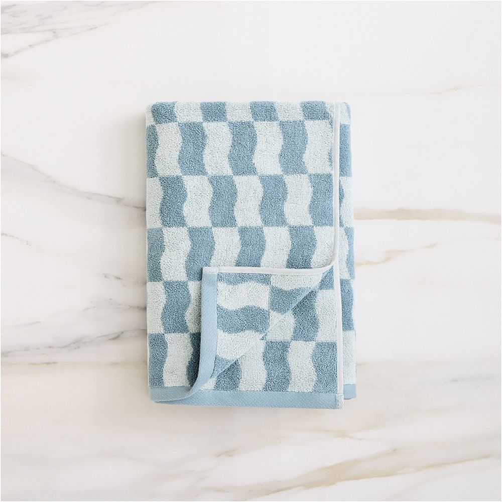 Wavy Blocks Towel Sets - Freshwater Blue, Set of 4 - (4 Bath Towels)