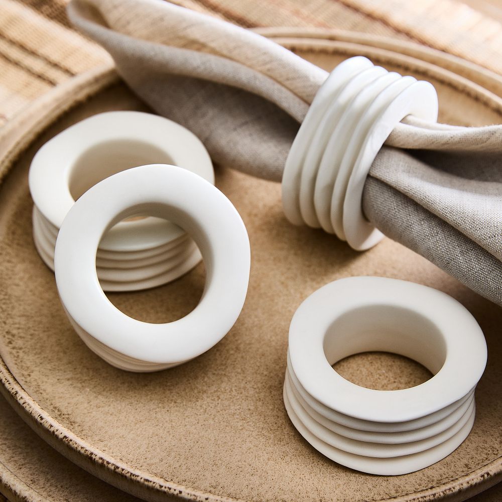 Textural Ceramic Napkin Ring Sets - White, Set of 4