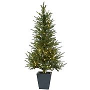 Pre-Lit Faux Potted Green Tree w/ Planter