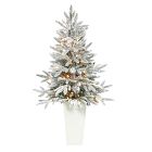 Pre-Lit Faux Potted Flocked Manchester Spruce Tree w/ Planter