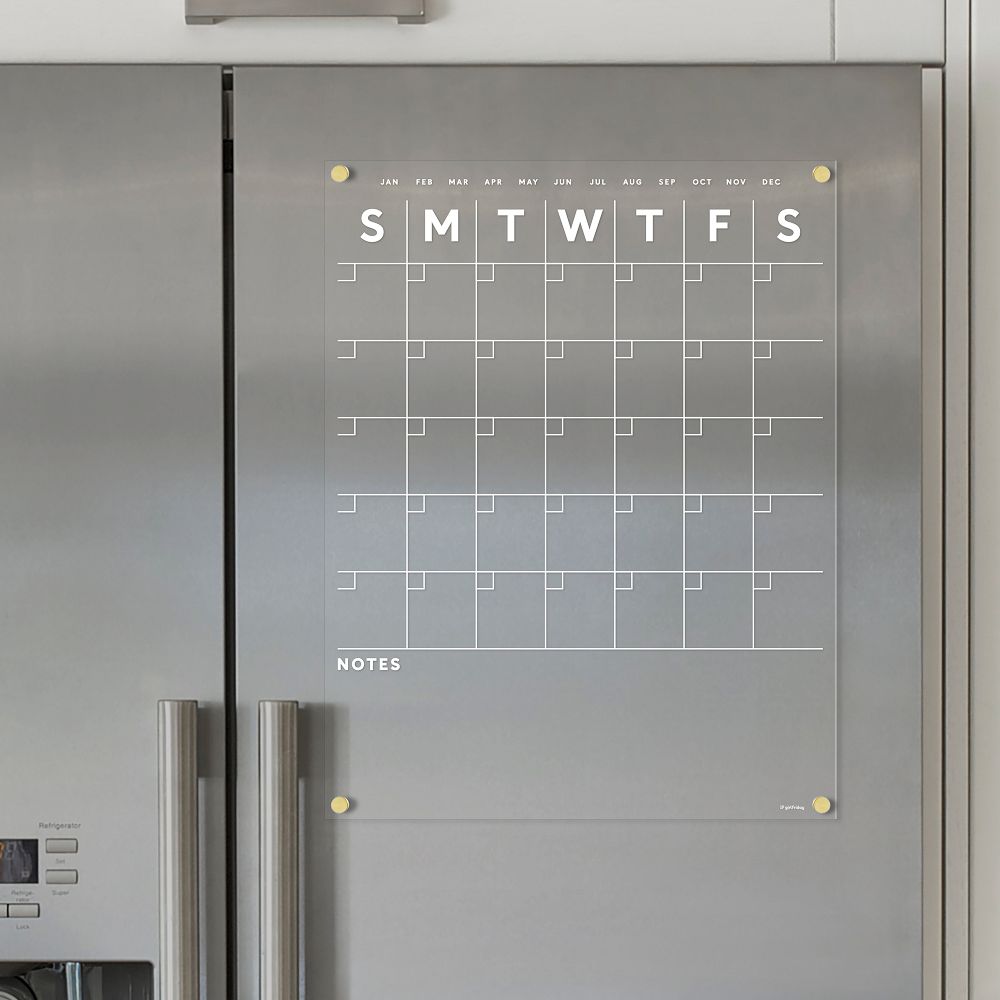 Girl Friday Magnetic Acrylic Fridge Calendar - Gold Hardware, Black Marker