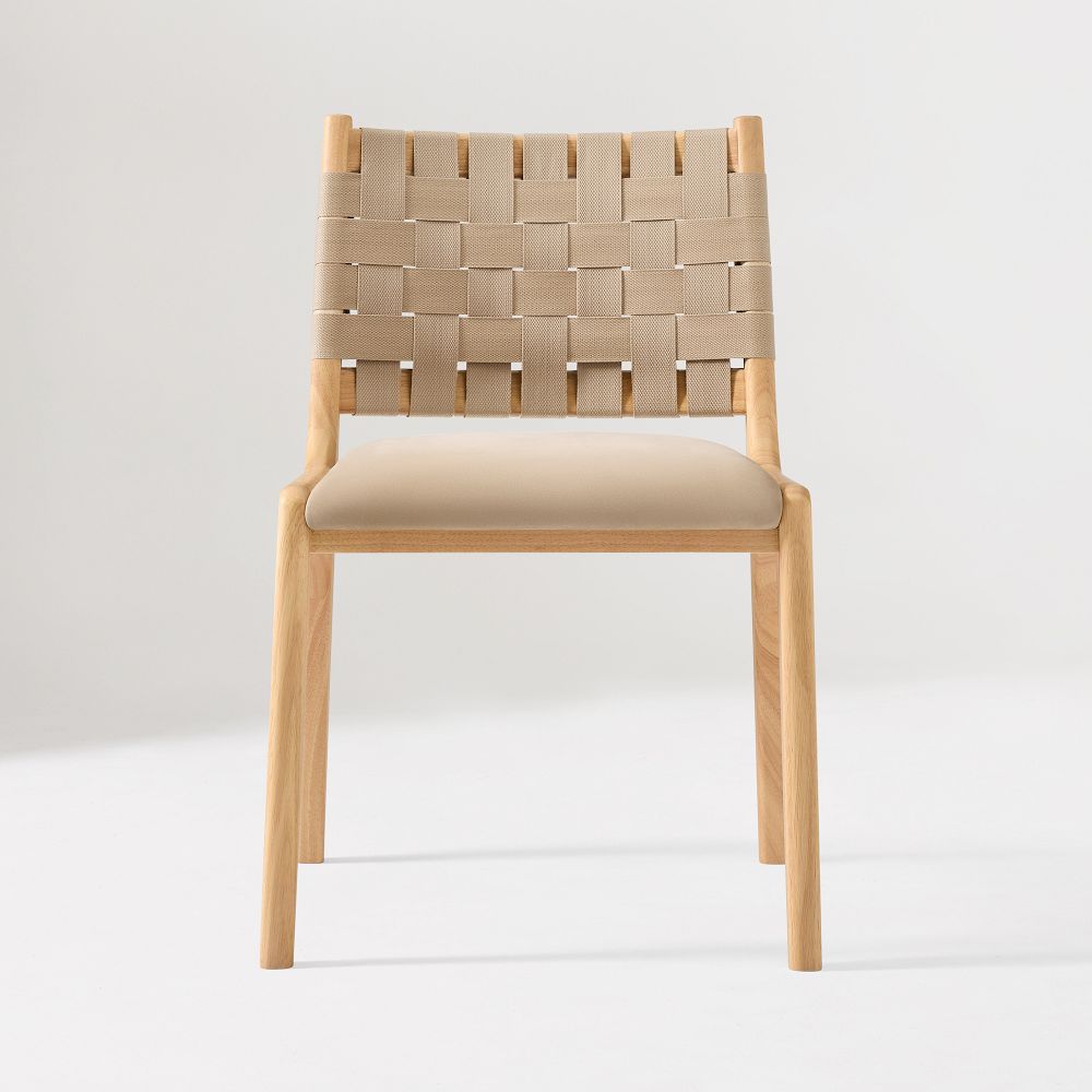 Dunham chair, natural wood with woven back in beige