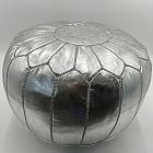 Open Box: Leather Moroccan Pouf, Small (20"D x 14"H) - Silver