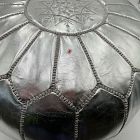 Open Box: Leather Moroccan Pouf, Small (20"D x 14"H) - Silver