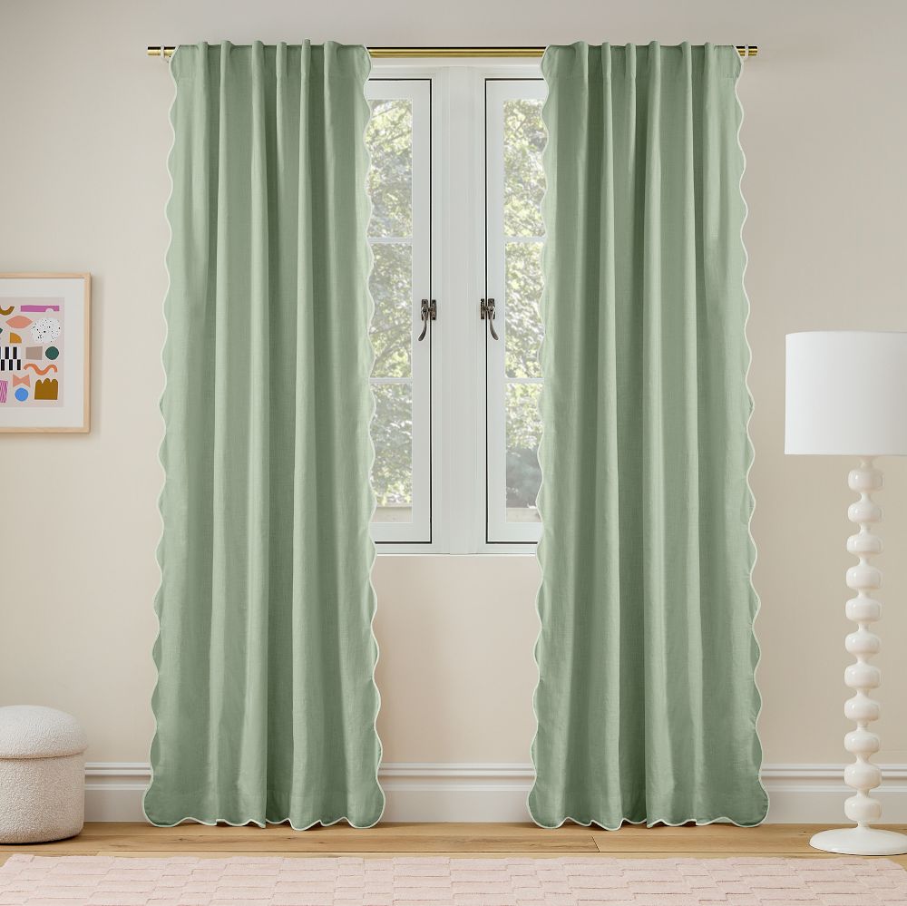 Ripple Blackout Curtain - Soft Sage Base with Alabaster Trim, 48x84, Set of 2
