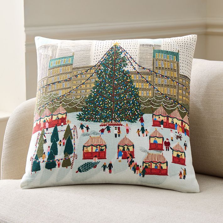 Nicole Cicak Holiday Market Tree Pillow Cover | West Elm