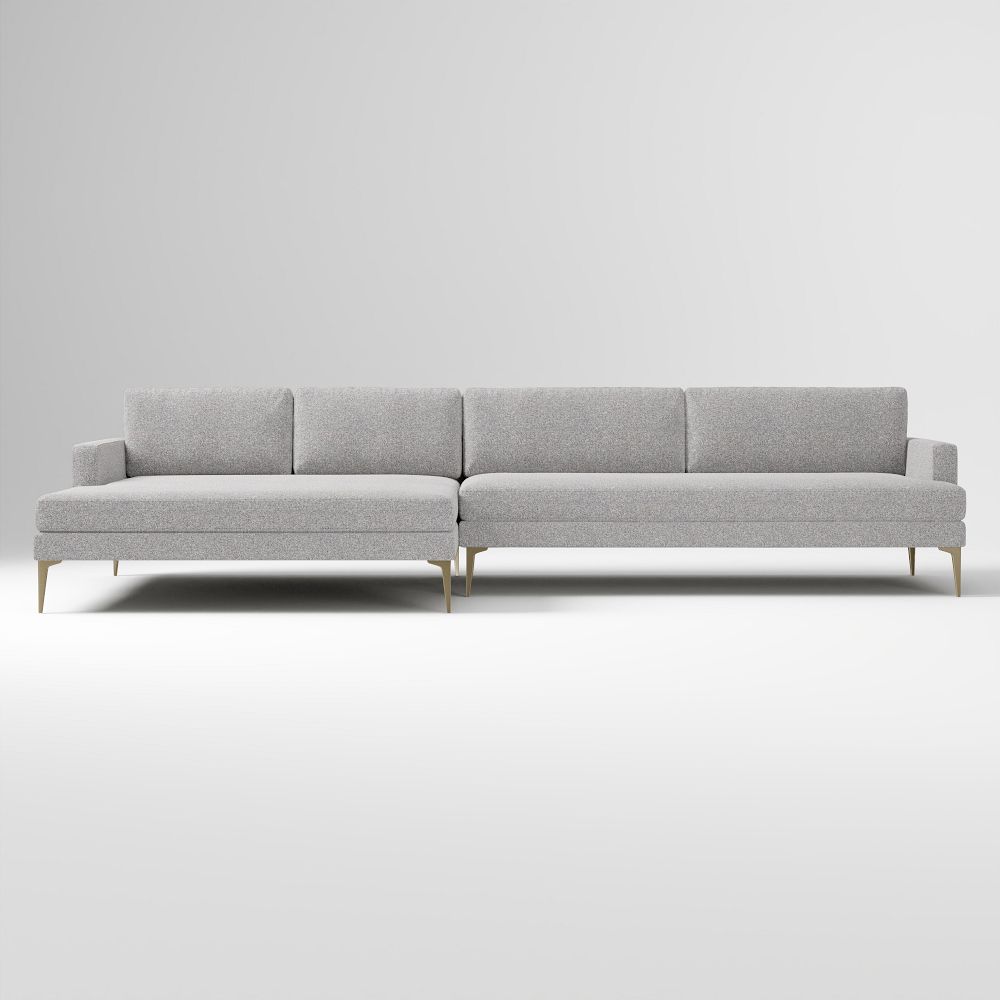 Andes 138" Left Multi Seat Double Wide Chaise Sectional, Extra Deep Depth, Performance Chenille Tweed, Storm Gray, BB