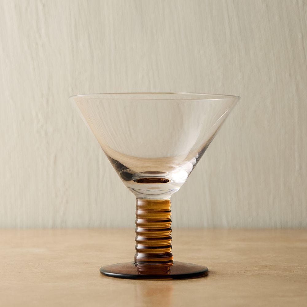 Grooved Stem Martini Glasses - Martini Glass, Amber, Set of 4