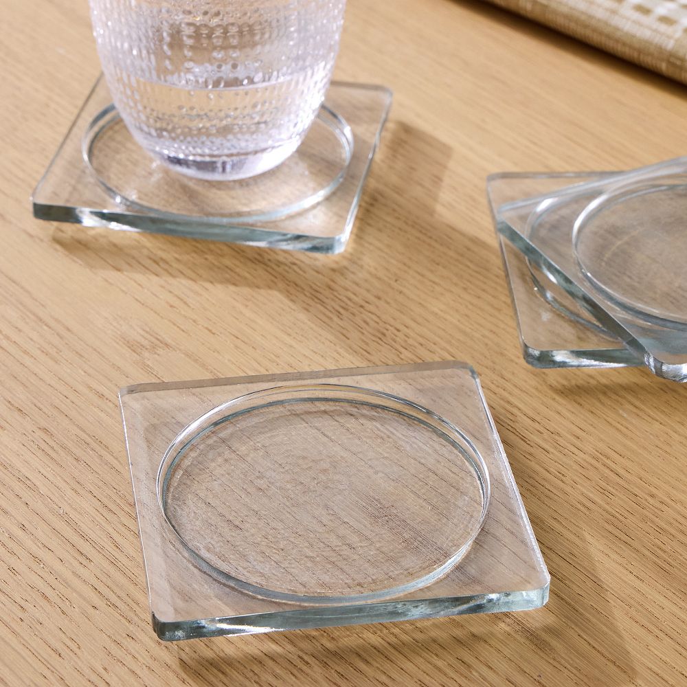 Cast Glass Coaster Sets - Clear, Set of 4