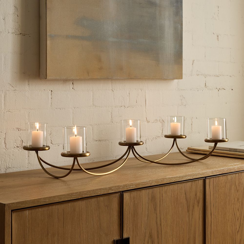 Curved Metal Votive Centerpiece - Votive Centerpiece, Brass, 5 Piece