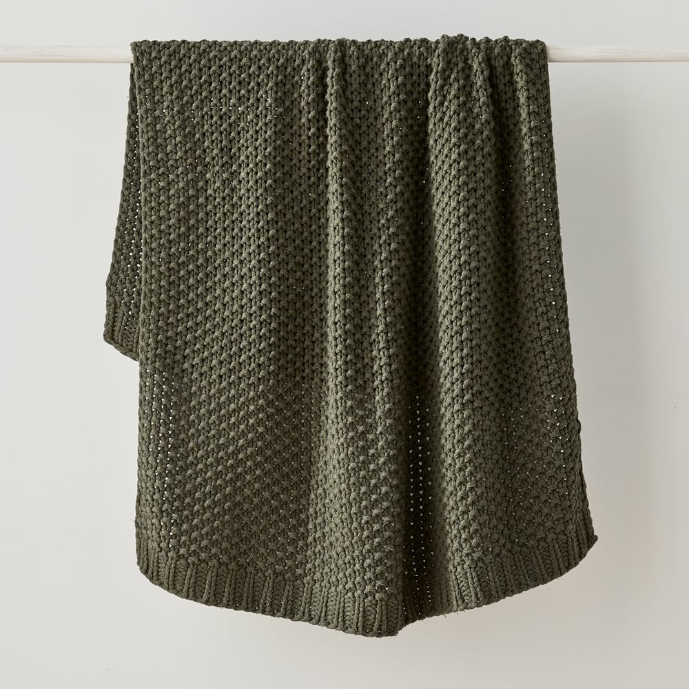 Chunky Cotton Knit Throw - 50"x60", Dark Olive