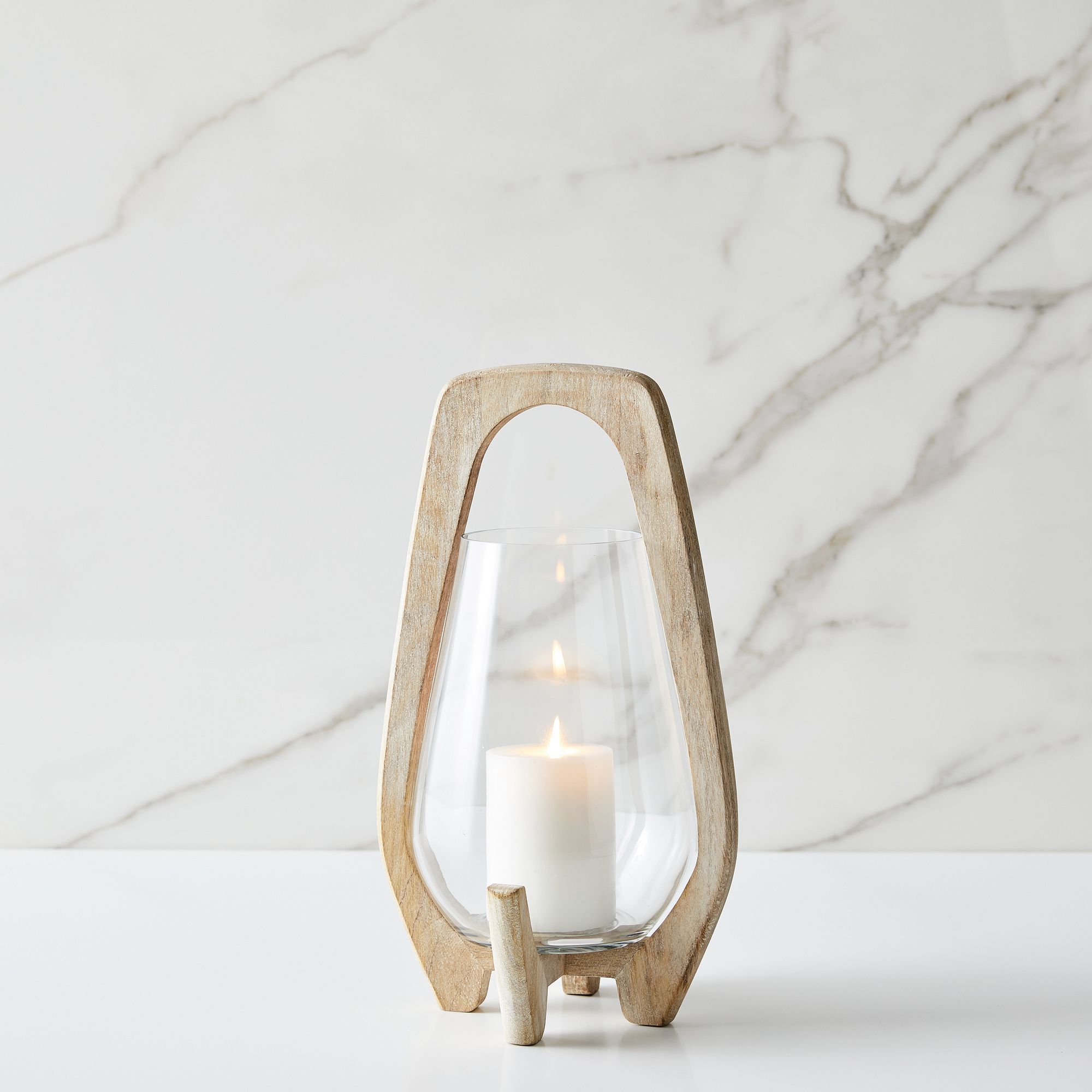 Mid-Century Whitewashed Wood Lanterns | West Elm