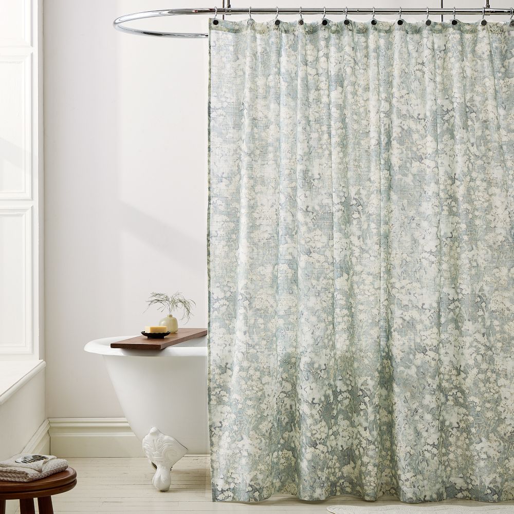 Abstract Hydrangea Shower Curtain - 72x74, Mist Blue