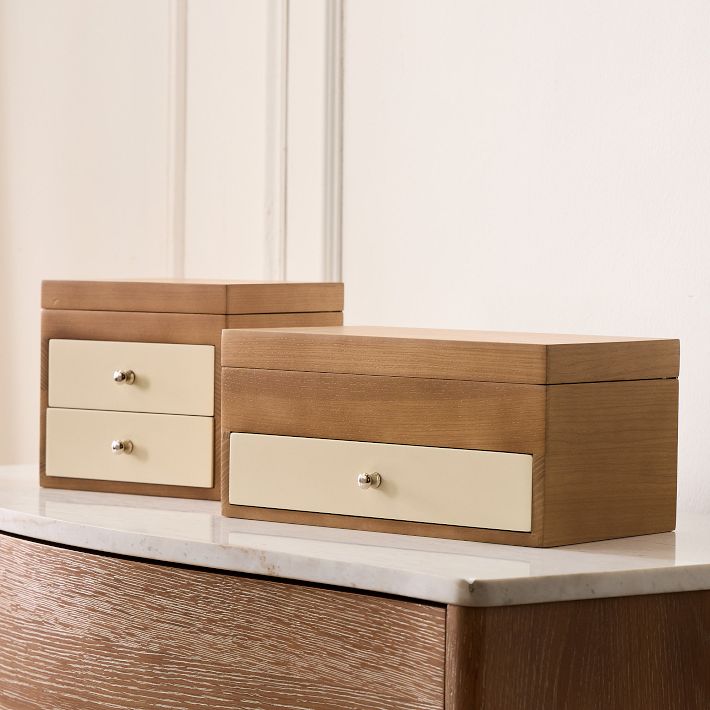 Two-Tone Wood Jewelry Boxes, Ash & Linen | West Elm