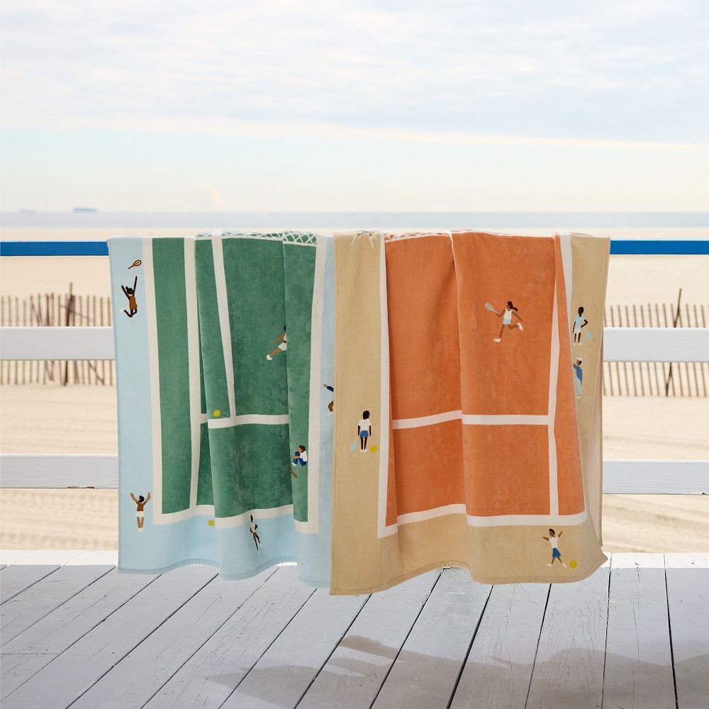 Tennis Scene Beach Towel Brown