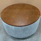 Open Box: Upholstered Round Storage Ottoman, 30" W - Performance+ Yarn Dyed Linen Weave Graphite, Walnut