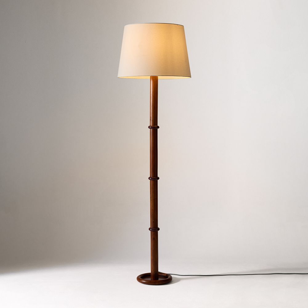 Emma Chamberlain Wood & Lacquer Floor Lamp (63") - Plain Shade, Ivory