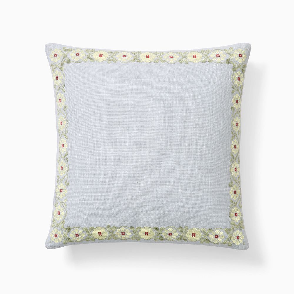 Emma Chamberlain Stitched Floral Pillow Cover - 18"x18" Chambray + Down Alt Insert