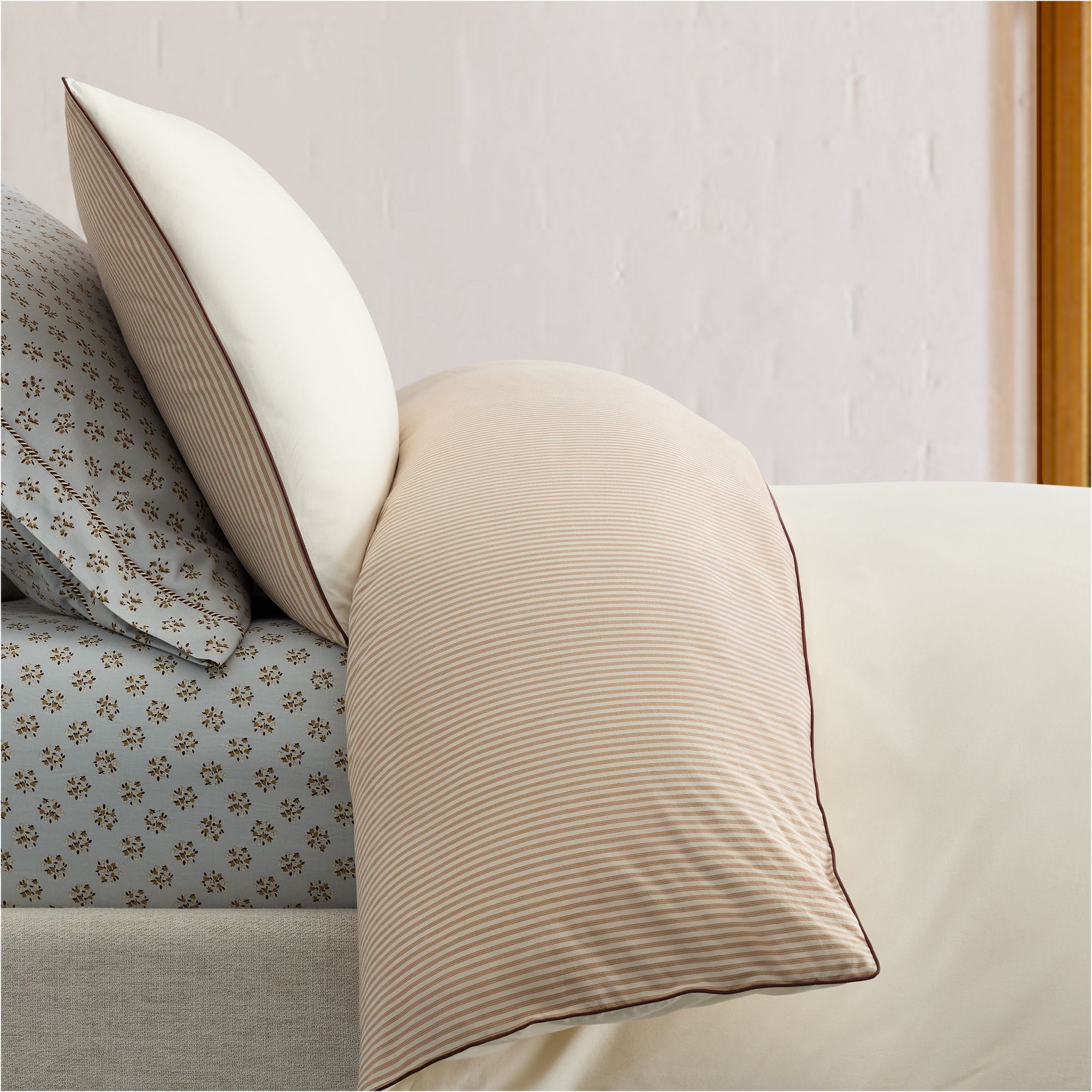 Emma Chamberlain Reversible Solid Stripe Duvet Cover & Shams - King/Cal. King, Birch