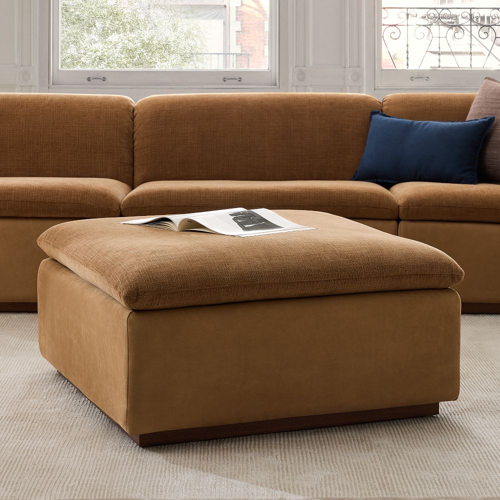 Calvin Fabric & Leather Ottoman by West Elm