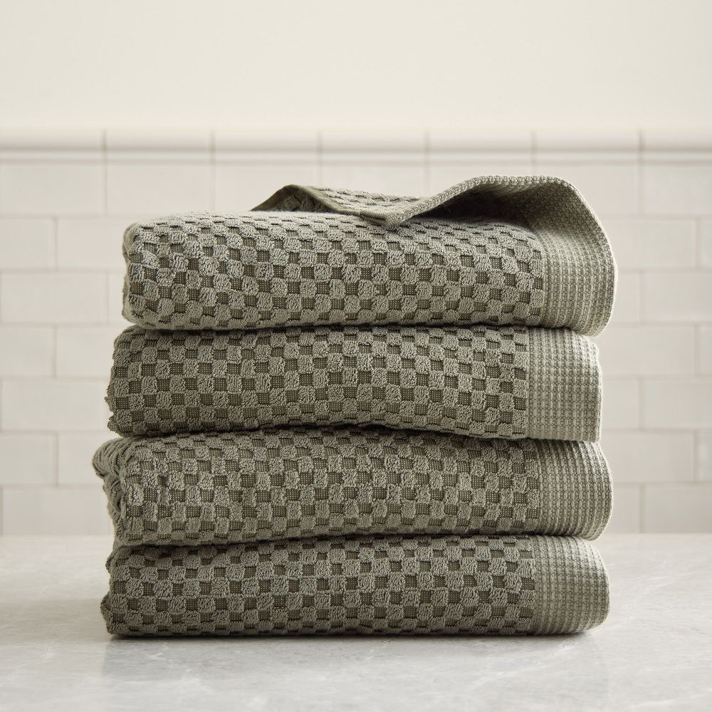 Elara Bath Towels Sets - Vetiver Green, Set of 4 - (4 Bath Towels)