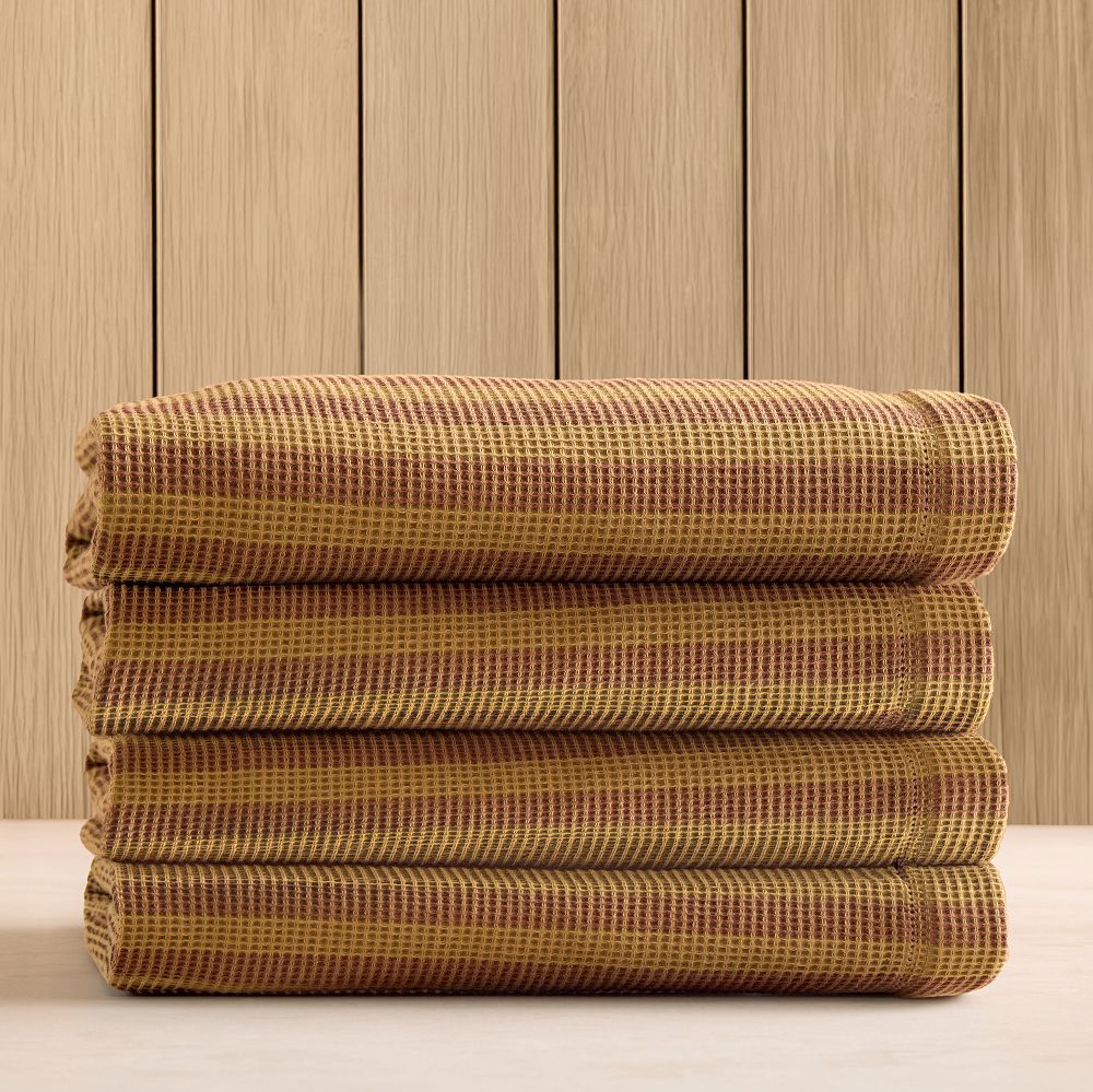 Emma Chamberlain Stripe Waffle Towels Sets - Brown/Red, Set of 4 - (4 Bath Towels)