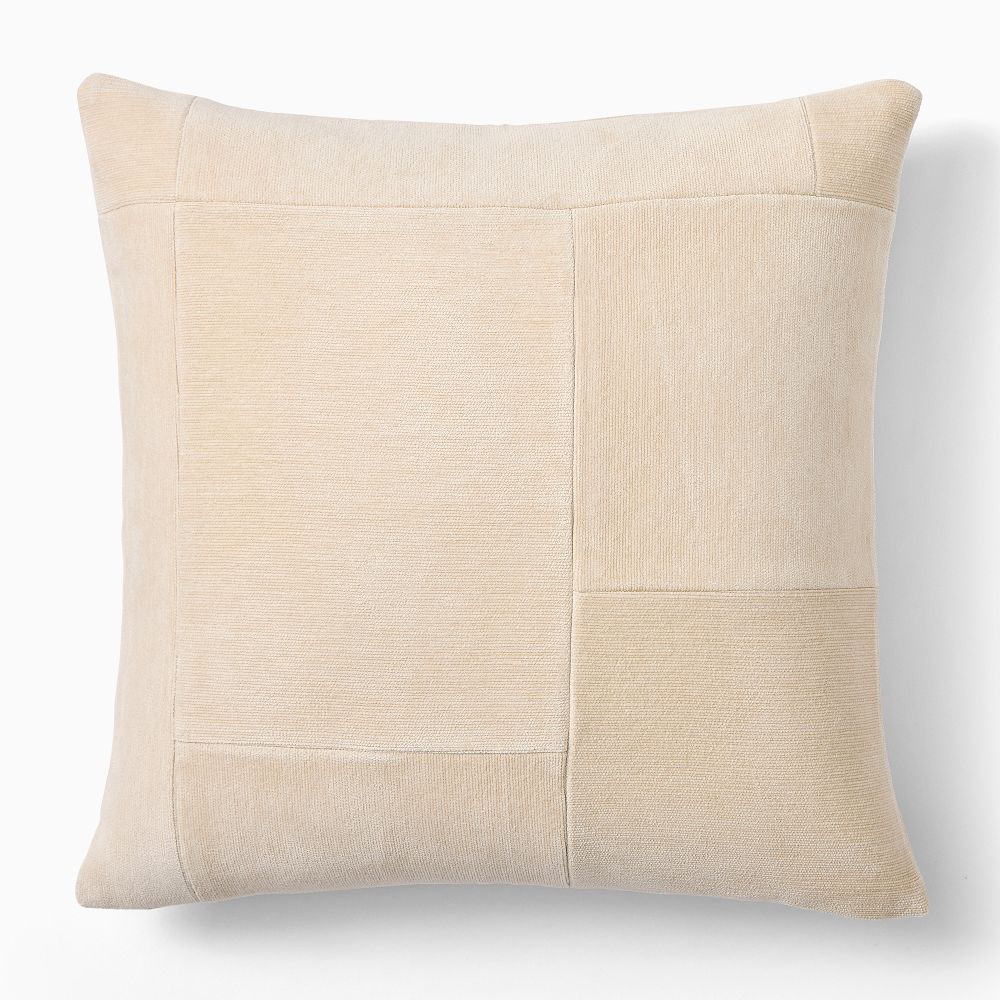 West Elm Patchwork Chenille Pillow Cover + Down Alternative Insert - 24x24, Sand